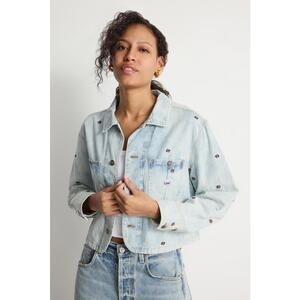 LEE Workwear Blue Floral Cropped Chore Jacket Size S As Is Condition